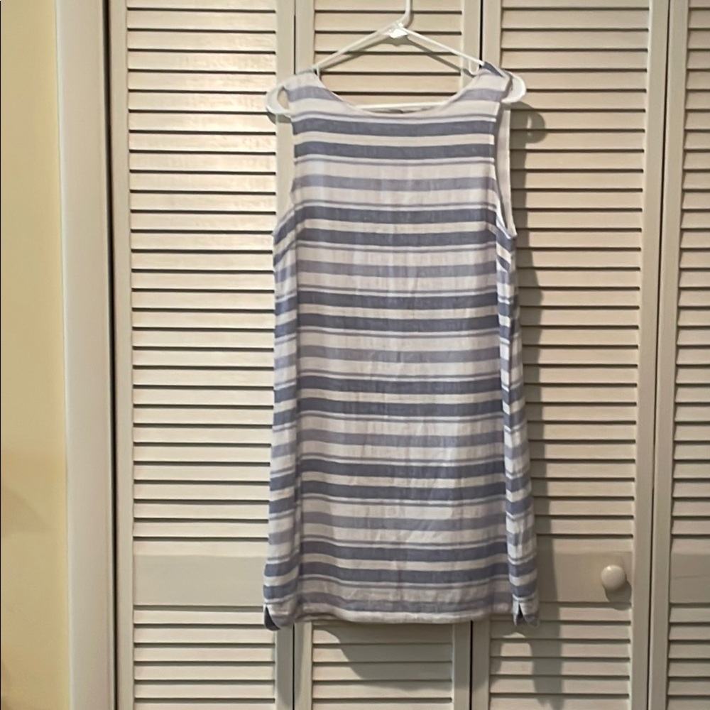 Blue and White Striped Sleeveless Dress